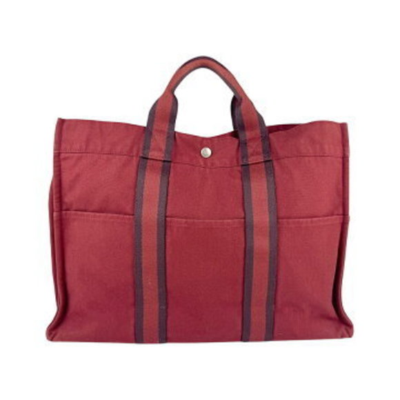 HERMES handbag tote bag full toe MM canvas red - Picture 1 of 5